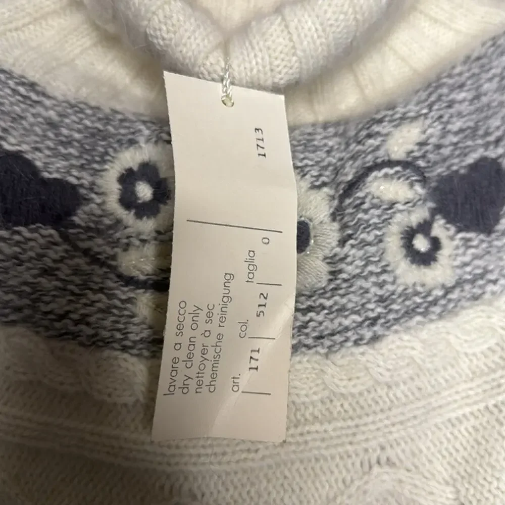 NWT Vintage Les Copains Turtleneck Black White Heart Flower Patterned Sweater